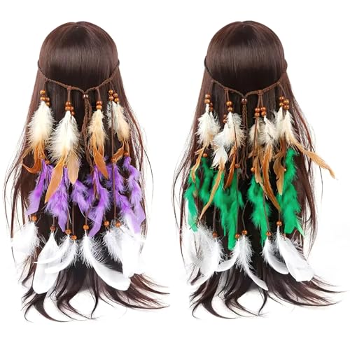 Feder-Kopfschmuck-Set, 2 Stück, böhmische Feder-Stirnbänder, mit Kunstfaser-Design, grün, ideal zum Präsentieren und Halloween Feder-Kopfschmuck-Set, 2 Stück, böhmische Feder-Stirnbänder, mit Kunstfaser-Design, grün, ideal zum Präsentieren und Halloween von yeeplant