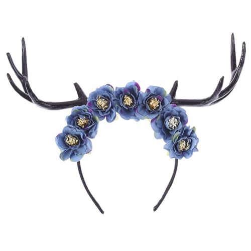 Festliches Rentierhorn mit elegantem Kunstblumen-Plüsch-Stirnband für Party und Cosplay, Halloween, Haarschmuck von yeeplant