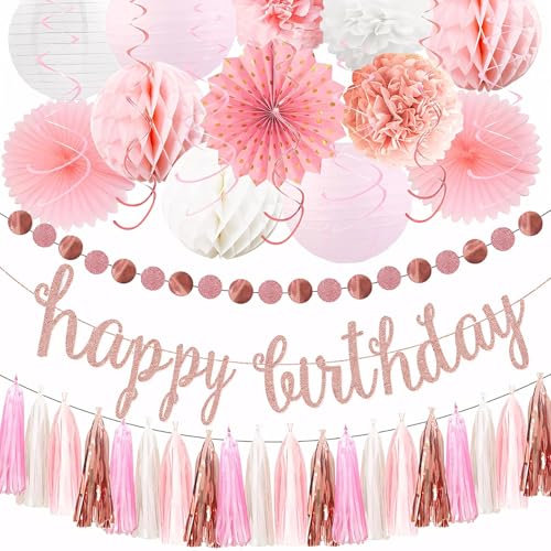 Geburtstagsdekorationsset, 22 Stück, rotgoldenes Partyzubehör, Papierfächer, Quasten und Laternen, perfekt für Geburtstagsfeiern Geburtstagsdekorationsset, 22 Stück, rotgoldenes Partyzubehör, Papierfächer, Quasten und Laternen, perfekt für Geburtstagsfeiern von yeeplant