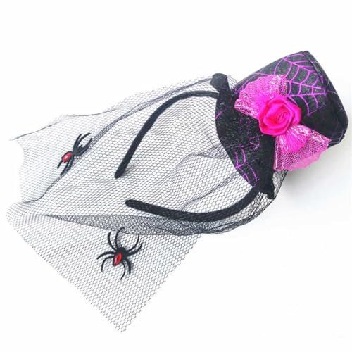 Modischer Hexenhut Schleier Stirnband mit Blume und Spinne Mesh Dekor - Halloween Klassisch Tragbar Haarschmuck von yeeplant