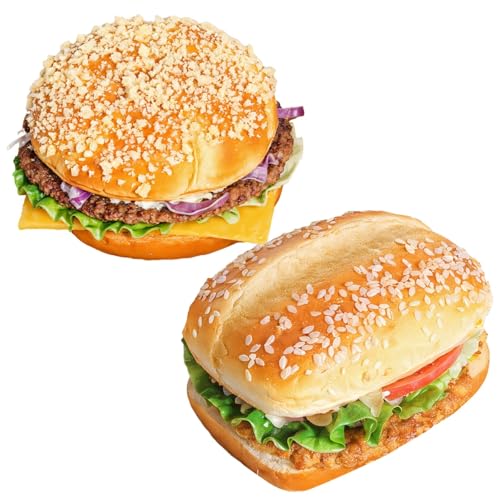 Set mit 2 realistischen Hamburger-Requisiten, künstliche Lebensmittelmodelle für Display, Fotografie und Kunstprojekte, weiches PU-Material – 17,9 x 6,6 x 7,6 cm von yeeplant