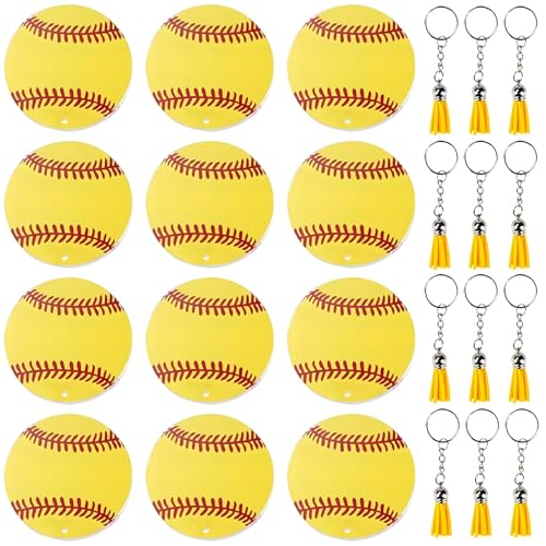 yeeplant Gelbe Softball-Taschen-Anhänger mit roten Nähten und Quasten-Charms, Metallring-Schlüsselanhänger, 12 Stück Acryl-Baseball-Schlüsselanhänger, Sportmannschaftsgeschenke yeeplant Gelbe Softball-Taschen-Anhänger mit roten Nähten und Quasten-Charms, Metallring-Schlüsselanhänger, 12 Stück Acryl-Baseball-Schlüsselanhänger, Sportmannschaftsgeschenke von yeeplant