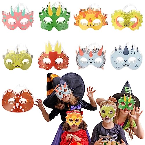 yeeplant Kinder Party Dinosaurier Papiermasken, 27 Stück mit 9 verschiedenen Designs, elastische Verkleidungsmasken für Themenveranstaltungen, Halloween & Geburtstage von yeeplant