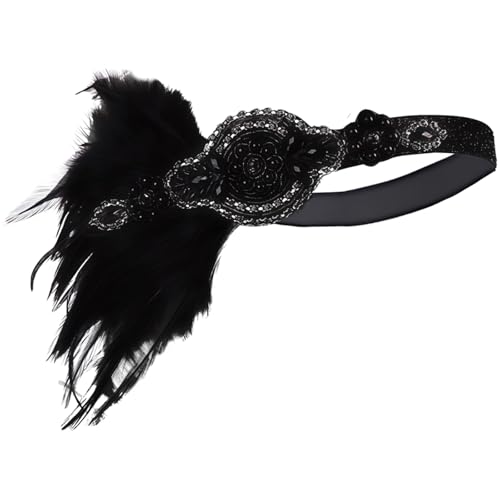 yeeplant Strass-Flapper-Kopfschmuck für Damen, schwarze Schleife, Federdekoration, Partys, Vintage-Themen mit handgefertigten Details yeeplant Strass-Flapper-Kopfschmuck für Damen, schwarze Schleife, Federdekoration, Partys, Vintage-Themen mit handgefertigten Details von yeeplant