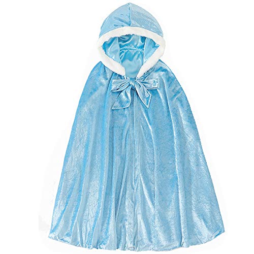 Kostüm für Mädchen Prinzessin Elsa Samt lang Umhang Mantel für Halloween Party Cosplay Winter mit Kapuze Gr Large, blau von yeesn