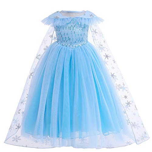 Mädchen Schneekönigin Prinzessin ELSA Kleid Kostüme Pailletten Kleider mit Schnee Mantel Cosplay Halloween Geburtstag Party Kleid Fancy UP (4-5Y) von yeesn