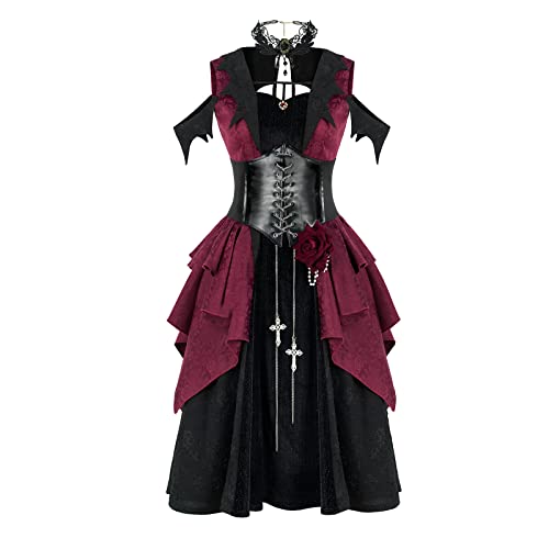 yiranyijiu Damen Gothic Retro Kleid Fledermaus Vampir Halloween Verkleiden Kostüm (MIQ2022006, S) von yiranyijiu