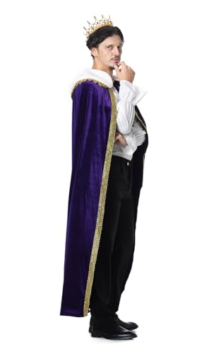 yolsun King Costume Cape for Unisex Adult with Crown Deluxe White Revers Halloween Velvet Cloak (47.2" length (120CM),purple) von yolsun