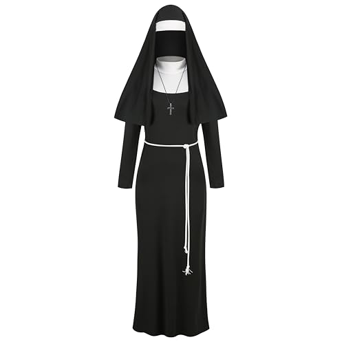 yolsun Nonnenkostüm für Damen, Nonnen-Outfit, Halloween, Cosplay, Verkleidung, Schwarz, Small von yolsun