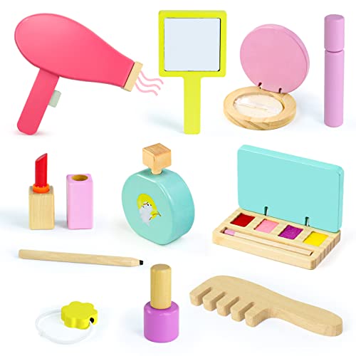 jerryvon Kinderschminke Set Holz Schminkkoffer Kinder Mädchen Spielzeug 2 3 4 Jahre, Schminkse Kinder Schminktisch Mit Friseur Set Nagellack Holzspielzeug Für Geschenk Mädchen 2 3 4 5 6 Jahre von jerryvon