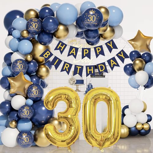 yosiio 30 Geburtstag Deko, 30. Geburtstag Männer Frauen, Marineblau Gold Geburtstagsdeko 30 Frauen, Happy Birthday Girlande Blau, Luftballons Geburtstag für Deko 30. Geburtstag Birthday Party Deko von yosiio