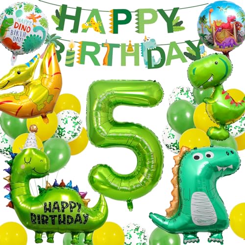 yosiio Dino Geburtstag Deko 5 Jahre, Geburtstagsdeko 5 Jahre Junge, Dinosaurier Deko Kindergeburtstag, Dino Luftballons, Folienballon 5 für Dino Deko Kindergeburtstag, Geburtstagsdeko Jungen 5 Jahre von yosiio