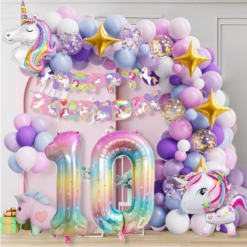 yosiio Einhorn Geburtstagsdeko 10 Jahre Mädchen, Einhorn Kindergeburtstag Set, Einhorn Geburtstag Girlande, Einhorn Ballon, Folienballon 10 für Deko Kindergeburtstag Mädchen von yosiio