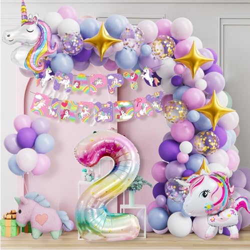 yosiio Einhorn Geburtstagsdeko 2 Jahre Mädchen, Einhorn Kindergeburtstag Set, Einhorn Geburtstag Girlande, Einhorn Ballon, Folienballon 2 für Deko Kindergeburtstag Mädchen, 2 Geburtstag Mädchen von yosiio