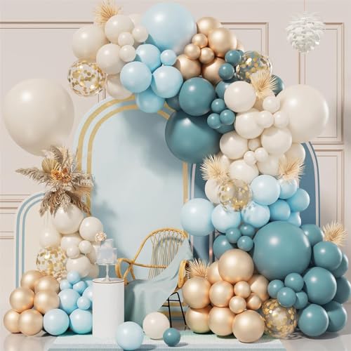 yosiio Luftballon Girlande, 125 Stück Ballon Girlande Set Luftballons Geburtstag Hochzeit, Blau Weißer Sand Ballonbogen Girlande Kit für Baby Shower Geburtstagsdeko Mädchen von yosiio