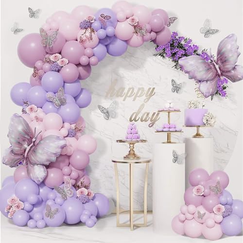 yosiio Luftballon Girlande Lila, 109 Stück Schmetterling Ballon Girlande Set Luftballons Geburtstag Hochzeit, Ballongirlande Lila Ballonbogen Girlande Kit für Baby Shower Geburtstagsdeko Mädchen von yosiio