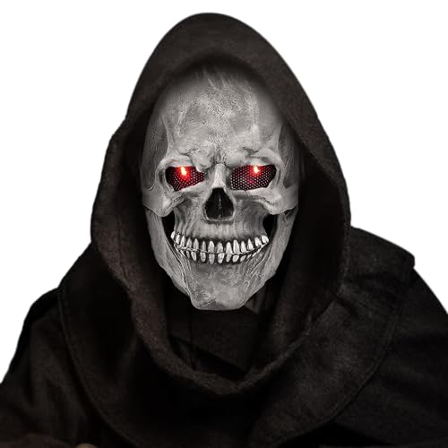 yotutun Halloween Maske, Glow 3D Schädel Totenkopf Maske Mit Beweglichem Kiefer Gruselige Schädel Kopfbedeckung Realistischer Latexhelm für Cosplay Halloween Party Totenkopf von yotutun