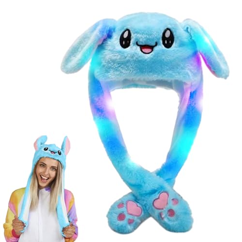 yotutun Hasenohren Hut, LED Leuchtende Ohren Hasen Mütze mit Beweglichen Ohren Niedliche Interessant Plüsch Bunny Hat Kinder Erwachsene Tierhut für Weihnachtsfeier Fasching, Karneval - Blau von yotutun