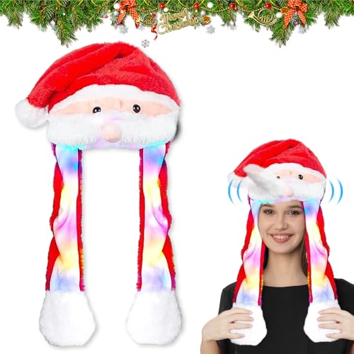 yotutun Weihnachtsmütze, Erwachsene Tier Led Leuchtende Weihnachtsmütze, Weihnachtsmann Mütze mit Beweglicher Bart Led Nikolausmütze Lustiger Plüsch Spielzeug Hut Kinder und Erwachsene von yotutun