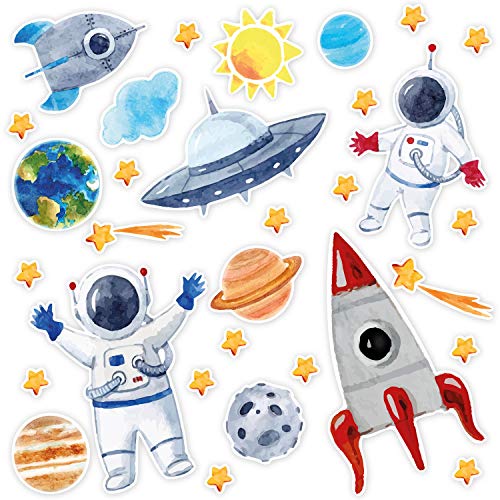 Aufkleber Set mit 31 Weltall Aufkleber I DIN A4 Bogen I Sonne Mond und Sterne I mit Rakete - Astronauten und Planeten I für Handy Kinder-Geburtstag Kinder-Zimmer Schultüte Scrapbooking I kfz667 von younikat