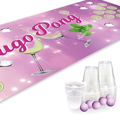 Hugo Pong Set I 180 x 60 cm I Spielfeldmatte mit schönem Design I Inkl. 22 Partybechern und 6 Tischtennisbällen I Trinkspiel I Party-Spiele und Geburtstag I Wiederverwendbar und abwischbar I dv_818 von younikat