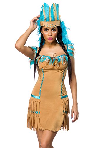 your_Designerz Damen Indianer Kostüm Verkleidung mit Federn und Fransen mit Kleid, Kopfschmuck, String, Halsband OneSize von your_Designerz