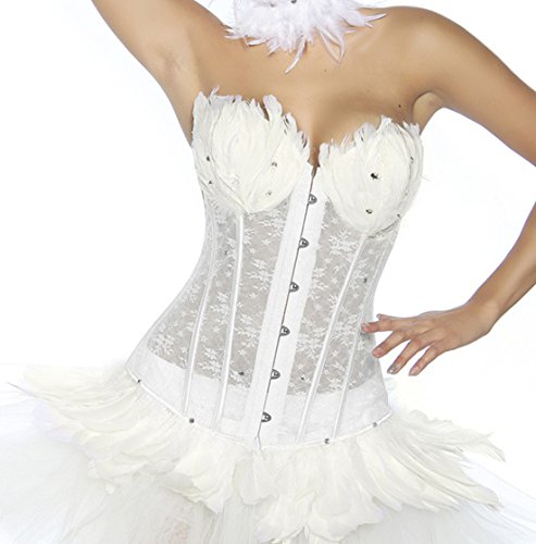 yourdesignerz Weiße Corsage aus Spitze mit Federn und Strass White Swan Outfit Kostüm (M) von yourdesignerz