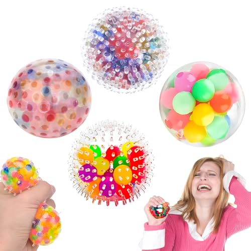 ysister Stressbälle Kinder 4 Stück Stressbälle Regenbogen Squeeze Bälle Bunte Quetschball mit Wasse Perlen Knetball Hände Therapie Anti-Stressbälle Kneten Für Kinder Und Erwachsene von ysister