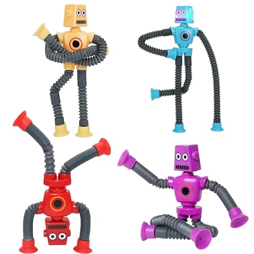 Ysister Teleskop-Saugnapf Roboter Spielzeug 4 Stück Teleskop Saugnapf Roboter Spielzeug,Sensory Toys Pack,Teleskop Saugnapf Robotik Spielzeug Für Lustiges Pädagogisches Stressabbau-Spielzeug von ysister