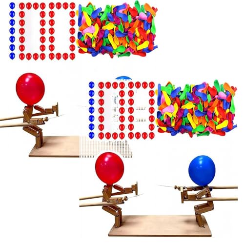 yuOL-Re Holz Fechten Puppen Spiel, Handgemachte Ballon Brawlers Ballon Battle Spiel für 2 Spieler, Fast-Paced Whack Boom Ballon Fechten Spiel, Balloon Brawlers Wood Wars Spiel (Beige, 200 Ballons) von yuOL-Re