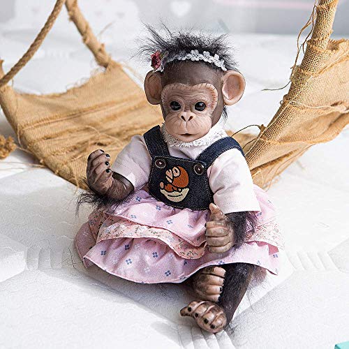 yuela 40CM Reborn Baby Orang-Utans Nette Puppe Handgemachte detaillierte Malerei Frühchen Größe Schwarzer AFFE Sammlerkunstpuppe von yuela