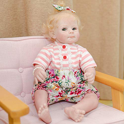 yuela 50CM neugeborenes süßes Gesicht bebe wiedergeborenes Baby realistische weiche kuschelige Babyhand verwurzelte blonde Haare hochwertige Sammlerpuppe von yuela