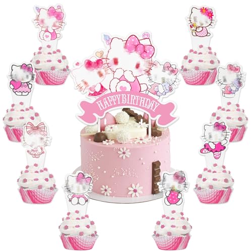 25 Stück Kuchen Deko Happy Birthday Tortendeko Cake Toppers Deko Geburtstag Jungen Mädchen Tortendek Birthday Party Dekoration Cartoon Cake Toppers zum Kinder (Pink) von yumcute