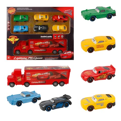 Automodell Cars Spielzeug Autos, 7 Pcs Spielzeugauto Set, Lightning Mc-Queen Auto Pixar Cars Mini Auto Mack Truck Mc-Queens Cars Spielzeug Mc-Queen Autos, Truck Hook Cars for Kids Boys Girls von yumcute