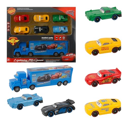 Automodell Cars Spielzeug Autos, 7 Pcs Spielzeugauto Set, Lightning Mc-Queen Auto Pixar Cars Mini Auto Mack Truck Mc-Queens Cars Spielzeug Mc-Queen Autos, Truck Hook Cars for Kids Boys Girls von yumcute