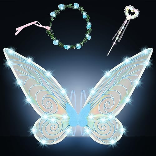 Feenflügel Kinder, Feen Flügel, Fairy Wings, Schmetterlingsflügel Kinder, Elfenflügel, Flügel fee, Winx Fee Flügel Blau Für Elfen Kostüm, Halloween Flügel Kostüm, Fairy Dress Costume, Karneval Party von yumcute