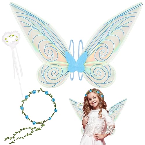 Feenflügel Kinder, Feen Flügel, Fairy Wings, Schmetterlingsflügel Kinder, Elfenflügel, Flügel fee, Winx Fee Flügel Blau Für Elfen Kostüm, Halloween Flügel Kostüm, Fairy Dress Costume, Karneval Party von yumcute