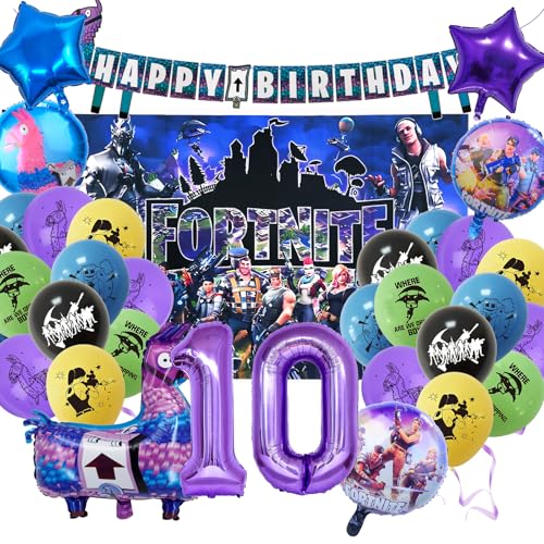 30 Stück Fortnit Geburtstagsdeko 10 Jahre, Gaming Geburtstagsdeko Luftballons Set, Gaming Party Deko Kindergeburtstag, Geburtstag Party Set Mit Game Hintergrund, Thema Geburtstagsparty Junge von yumcute