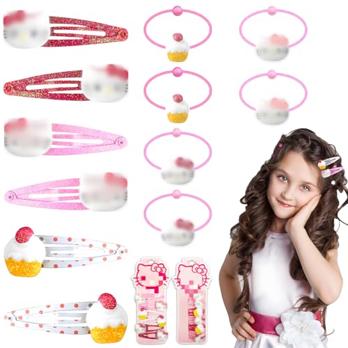 Haarspangen Mädchen, 12 Stück Kinder Haarschmuck Set Kity Haarschmuck Haarring Cartoon Anime Haarspange Süße Haarspangen Geburtstagsgeschenke für Kleine Mädchen Kinder von yumcute