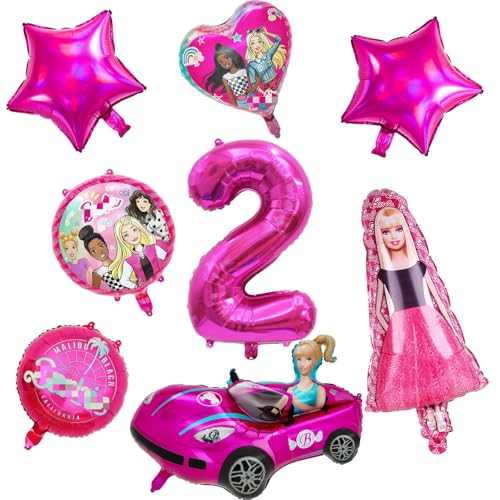 Bar-bie Prinzessin Geburtstag Deko, Bar-bie Foil Luftballon Deko 2 Jahr, Bar-bie Foil Ballon, Pink Girl Ballon, Prinzessin Birthday Party Dekoration Supplies Balloons for Children Boys Girl von yumcute