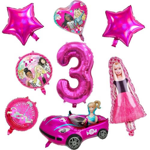 Bar-bie Prinzessin Geburtstag Deko, Bar-bie Foil Luftballon Deko 3 Jahr, Bar-bie Foil Ballon, Pink Girl Ballon, Prinzessin Birthday Party Dekoration Supplies Balloons for Children Boys Girl von yumcute