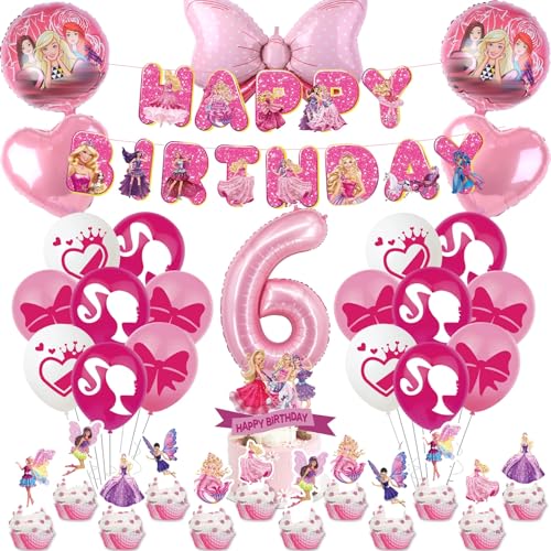 38 Stück Prinzessin Geburtstag Deko, Rosa Luftballons Geburtstagsdeko Mädchen 4 5 6 7 jahre,Kindergeburtstag Deko mit Latexballons Cupcake Topper Kuchentopper Happy Birthday Banner Folienballons von yumcute