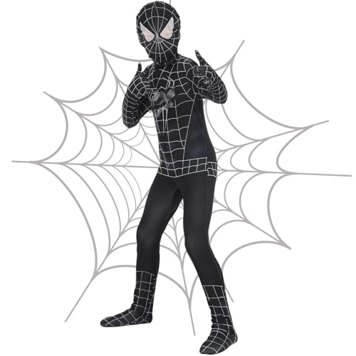 Spider Kostüm Kinder, Carnival Kostüm Kinder Jungen, 3d Objektive Black Schwarze Superheld Miles Morales, Milchseide Stoff Bodysuit Kostüm Kinder 3-4-5-6 Jahre Jumpsuit, Carnival Cosplay Film von yumcute