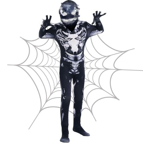 Spider Kostüm Kinder, Carnival Kostüm Kinder Jungen, 3d Objektive Schwarze Black Superheld Miles Morales, Milchseide Stoff Bodysuit Kostüm Kinder 3-4-5-6 Jahre Jumpsuit, Carnival Cosplay Film von yumcute