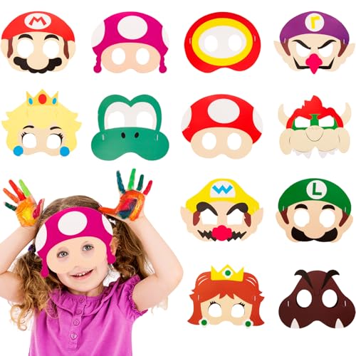 yumcute 12 Stück Masken Geburtstag Augenmaske, Super Bros Kinder Party Masken, Mario Party Masken, Charakter Masken Passen für Kinder, Masken Kinder Geburtstag Deko für Jungen Mädchen Party Karneval von yumcute