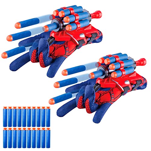 yumcute 2 Set Spider Handschuhe Kinder Spielzeug，Spider Handschuhe Spinnennetz Launcher，Spider Web Shooter 30 Darts，Spider Netzwerfer，Spider Netz Shooter Handgelenk Spielzeug Set Cosplay Handschuhe von yumcute