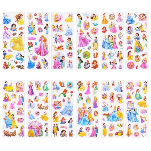 yumcute 3D Puffy Aufkleber für Kinder,12 Blätter Verschiedene Prinzessin Geschwollen Stickers, Niedliche Wiederverwendbare Sticker für Scrapbooking,Jungen Mädchen Kleinkinder von yumcute