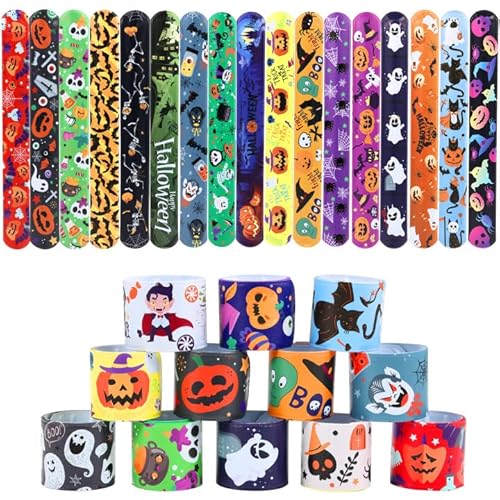 yumcute 48Pcs Halloween Schnapparmband Kinder Klatscharmband Kinder Schnapparmbänder Slap Armbänder Snap Bracelets Halloween Mitgebsel Kinder Halloween Give Away Kinder Mitgebsel Kindergeburtstag von yumcute