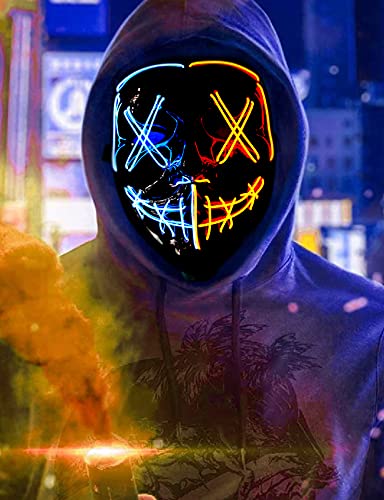 yumcute Halloween Led Maske, LED Purge Maske, The Purge Maske, Coole masken für Erwachsene, Halloween Handgemacht Maske mit 3 Blitzmodi für Party Halloween Fasching Karneval Kostüm Cosplay Dekoration von yumcute