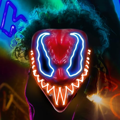 yumcute LED Maske mit 3 Beleuchtungsmodi, Leichte Halloween Maske, Karneval Purge LED Maske, Leuchtende Partymasken, Lustige Masken, EL Wire Gruselige Maske für Halloween Festival Party Maskerade von yumcute